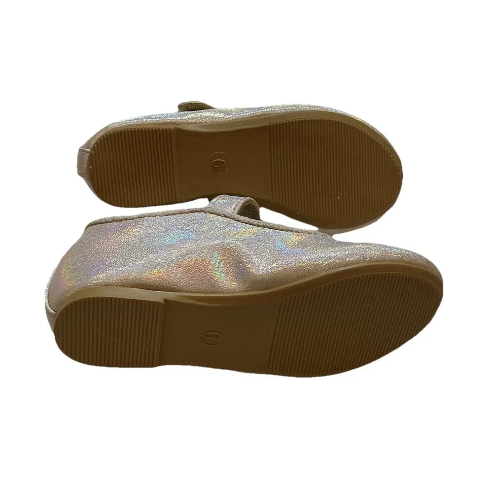 bebe Girls Glitter Pink Heart Buckle Mary Jane Flats Rubber Sole Toddler Size 6‎